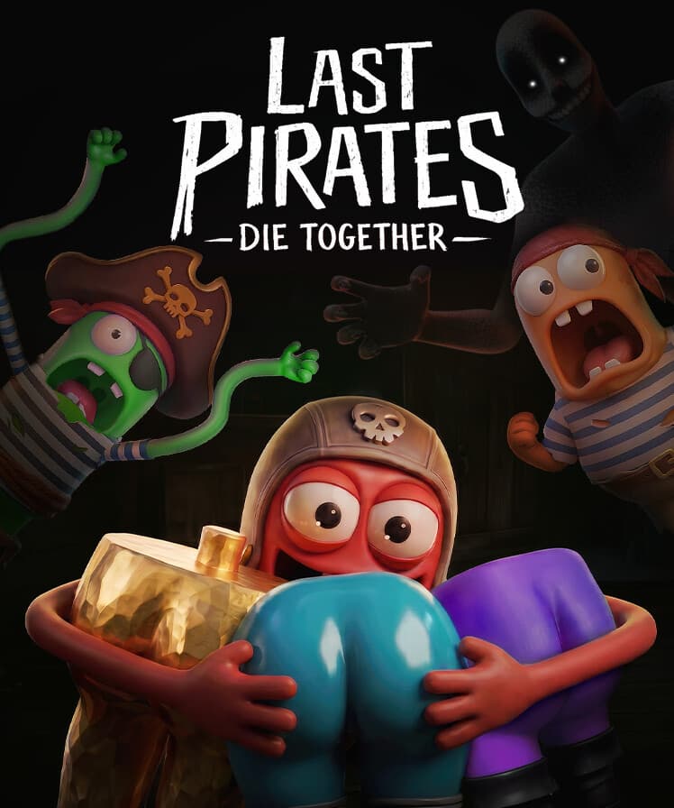 Official key art of a worried pirate crew carrying treasure
